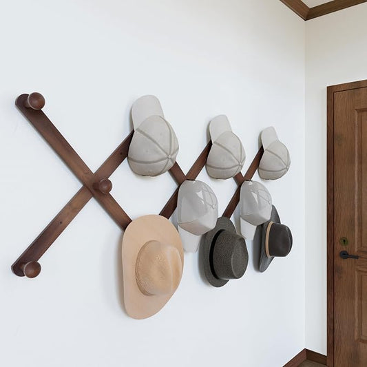 SKOLOO Hat Rack for Wall with 11 Hooks, 24 inch Solid Wooden, Modern, Huge Coat Rack Wall Mount for Coats, Hats, Bags, Cowboy Caps, Baseball Caps, Walnut Color by SKOLOO