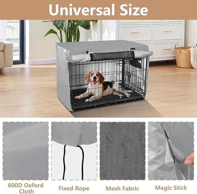 Dark Gray Windproof Dog Crate Covers Easy to Install Dog Kennel Cover with Mesh Windows Medium - Image 4