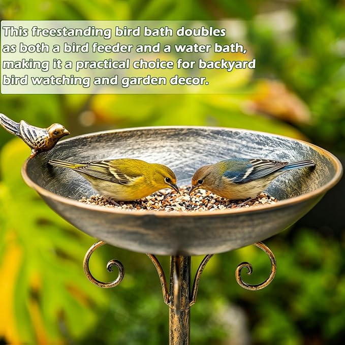 27.6" H Cast Iron BirdBaths for Outdoors,Metal Bird Bath for Outside | Standing Bird Feeder,Home Garden Lawn Yard Decorations - Image 5