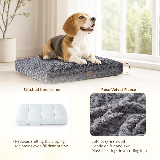 EGOHOME Dog Bed for Medium Dogs, Shredded Memory Foam, Washable, Non-Slip | Balanced Support Foam, CertiPUR-US, Removable Washable Cover, Rose Velvet, Dog Crate Bed & Kennel Pad, 29 x 21 Inch, Gray - Image 2