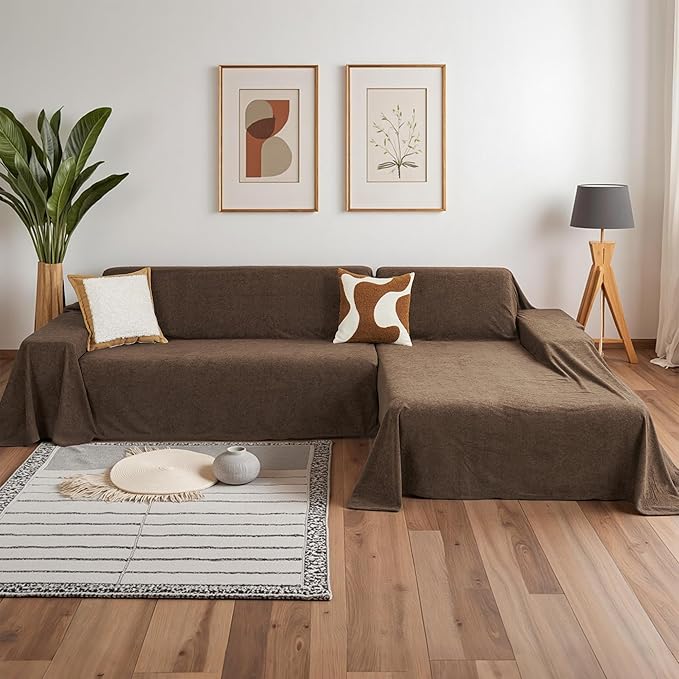 MYSKY HOME Sectional Couch Cover for Dogs, 2 Pieces Couch Covers for L Shape Sofa, Sofa Cover Washable, Furniture Protector Chaise Lounge Cover for 2-3 Cushion Couch (71"x102"+71"x118", Brown) by MYSKYHOME