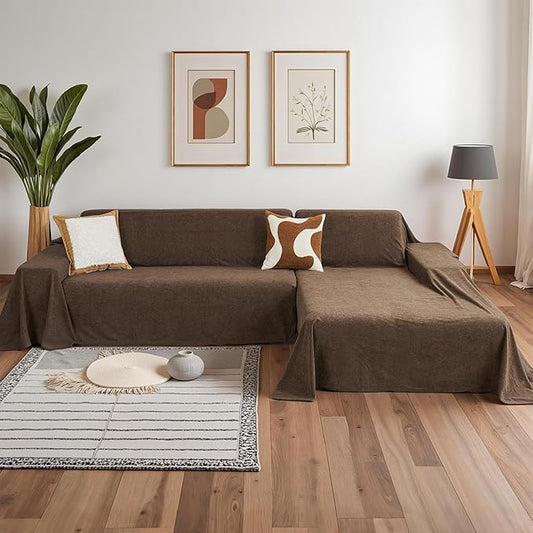 MYSKY HOME Sectional Couch Cover for Dogs, 2 Pieces Couch Covers for L Shape Sofa, Sofa Cover Washable, Furniture Protector Chaise Lounge Cover for 2-3 Cushion Couch (71"x102"+71"x118", Brown) by MYSKYHOME