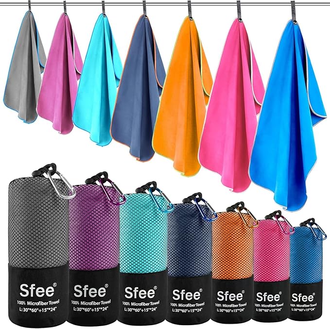 Sfee 2 Pack Microfiber Travel Towel, Quick Dry Towel Camping Towel Large Beach Towel Super Absorbent Compact Lightweight Sports Towel Gym Towel Set for Beach, Gym, Hiking, Pool, Backpacking,Bath,Yoga by Sfee