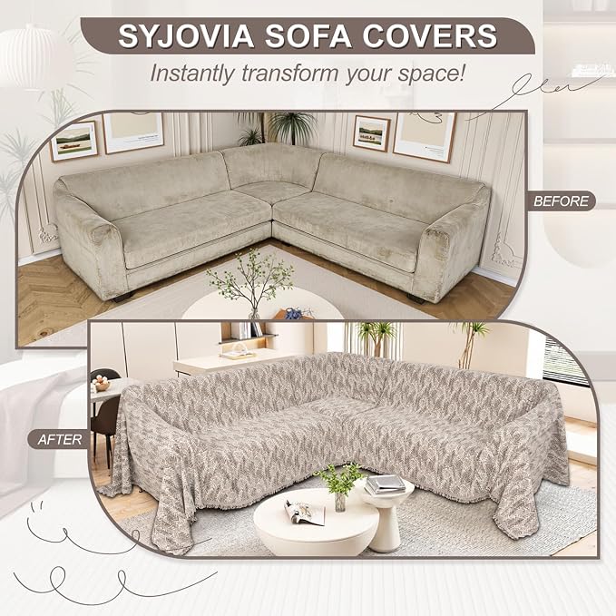 1OO% Waterproof Sectional Couch Covers for Dogs L Shaped Corner Sofa Cover Washable Chenille Sofa Slipcovers Blanket Modern Jacquard Pet Furniture Protector (91"x252", Coffee Wave) - Image 7