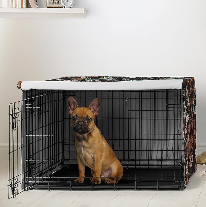 Sweet Jojo Designs 30in. Small/Medium Dog Crate Cover (Black Boho Wildflower) for Girls Pet Cage, Kennel Covers (Vintage, Floral, Leaves, Botanical, Paisley, Flower, Bohemian, Farmhouse, Orange, Blue) - Image 2