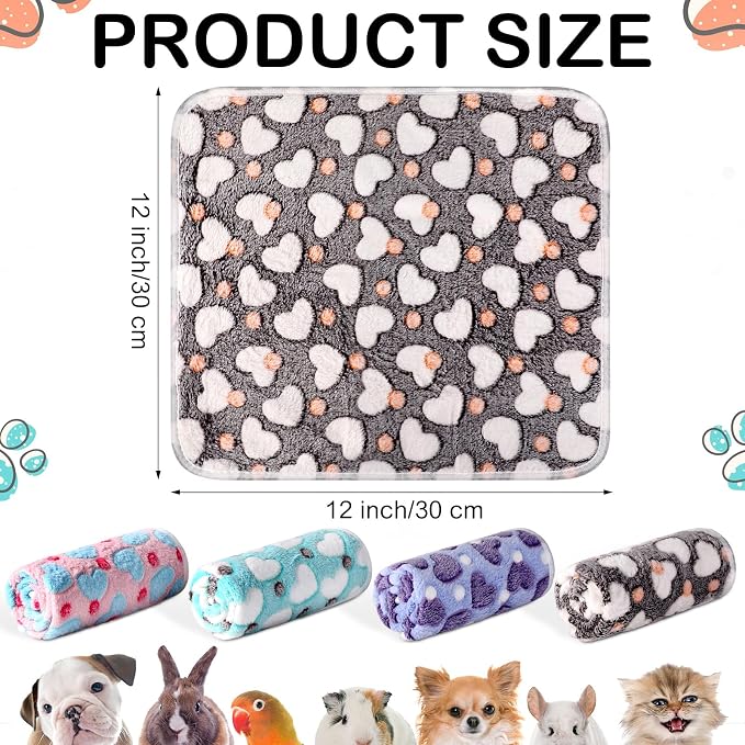 Reginary 4 Pcs Waterproof Guinea Pig Blankets Washable Small Animal Fleece Bedding Absorbent Guinea Pig Cage Liners Reusable Training Pee Pad Pet Sleep Mat for Hamster(Heart Pattern,12 x 12 Inch) - Image 2