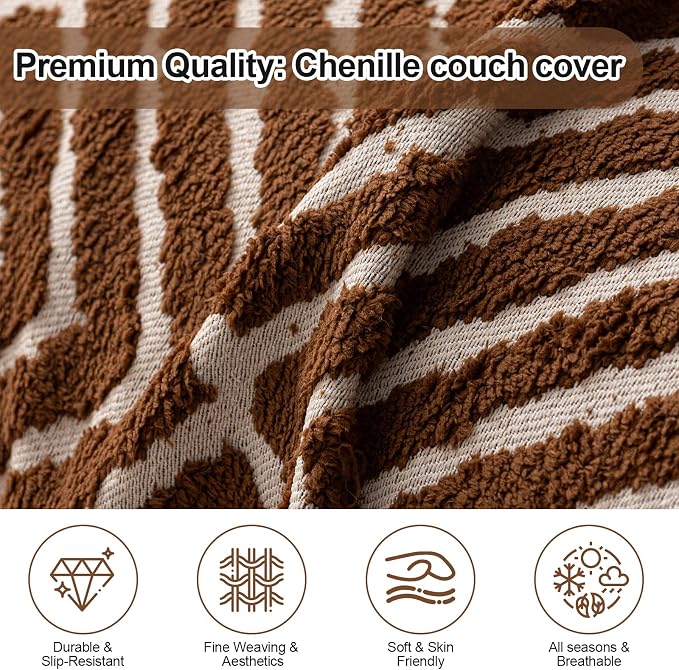 ROOMLIFE Couch Cover 3 Cushion Sofa, Washable Non Slip Furniture Sofa Protector Cover, Soft Chenille Sofa Slipcovers Sectional L Shape Dogs Couch Cover Throw Blanket with Tassels 71''X150'' - Image 4