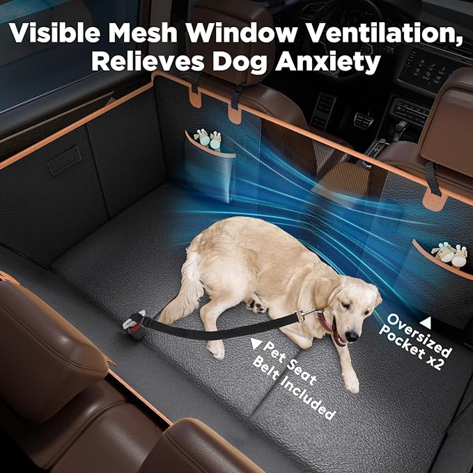 FURTIME Dog Car Seat Cover for Back Seat, PU Leather Back Seat Extender | Hard Bottom Holds 400LBS, Waterproof Anti-Scratch, Large Space Back Seat Pet Cover for Car, SUV, Small Truck - Image 7