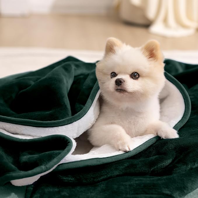 gogobunny Waterproof Bed Blanket, Reversible Sherpa Fleece Throw Blanket for Dog Puppy Cat, Furniture Cover Protects Bed Couch Sofa from Liquid Pee and Pet Fur (Forest Green, 30x30 inches) - Image 6