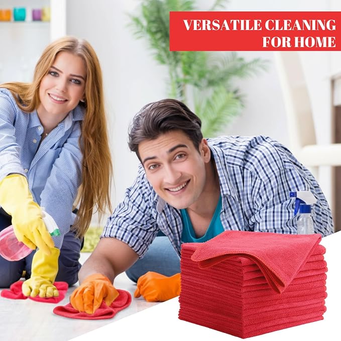 Nuenen 60 Pcs Microfiber Cleaning Cloths for Cars 16 x 16 Inch Ultra Absorbent Car Towels Drying Reusable Cleaning Supplies House Kitchen Window Microfiber Towel (Red) - Image 4