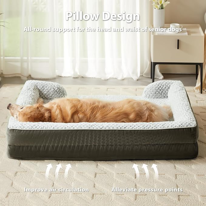 LEXTRO Orthopedic XXL Dog Bed, Washable Dog Beds for Extra Large Dogs | 48x35 Inch Non-Slip Bottom Dog Sofa for Senior Dogs and Pet Couch Bed with Waterproof Lining , Washable Removable Cover - Image 3