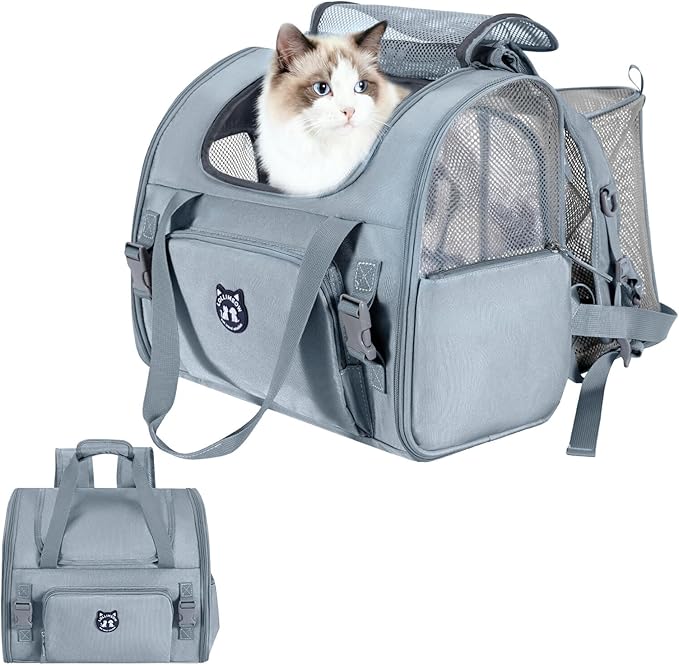 Lollimeow Expandable Cat Carrier Backpack for Large Cats - Airline Approved Pet Carrier Backpack for Small Dogs, Hiking & Travel, Waterproof with Breathable Mesh, 14lbs Capacity (Light Grey, Standard)