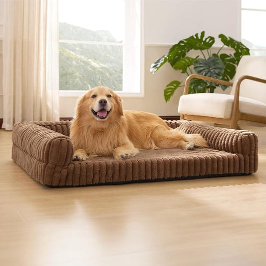 Bedsure ComfyFleece™ Orthopedic Dog Beds for Extra Large Dogs, Waterproof Memory Foam XL Pet Bed with Sides, Non-Slip and Egg-Crate Foam Big Dog Couch Sofa with Washable Corduroy Cover, Brown by Unknown