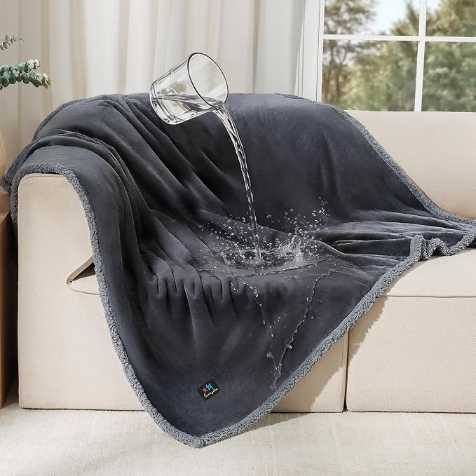 Luciphia Waterproof Pet Blanket, Liquid Pee Proof Dog Blanket for Sofa Bed Couch, Reversible Sherpa Fleece Furniture Protector Cover for Small Medium Large Dogs Cats, Dark Gray Large（65" x 57"） by luciphia