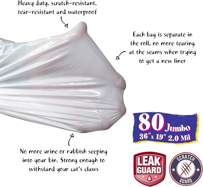80 Count Fresh Kitty Litter Box Liners Super Thick, Durable, Easy Clean Up Jumbo Drawstring Scented Litter Pan Liners, Bags for Pet Cats - Image 3