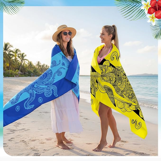Peryiter 6 Pcs Oversized Microfiber Beach Towels Large Quick Dry Pool Towels Absorbent Camping Travel Blanket Set for Women Men Bath Beach(Summer Style, 31 x 63 Inch, Vibrant Colors) - Image 5