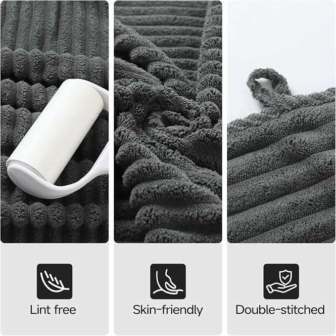 REDKISS Charcoal Gray Bath Towels Set 8 Piece - Microfiber Bathroom Towels of 8 Large, Highly Absorbent Bath Towel, Soft Shower Towel for Bathroom, 2 Bath Sheet 2 Hand 2 Washcloths 2 Hair Towel Wrap - Image 6