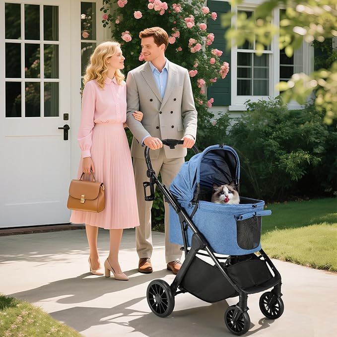 MAMIZO Foldable Dog Stroller for Medium Dogs Cats Up to 55 Lbs, Adjustable Height Handle, Pet Stroller with Aluminum and Carbon Steel Frame, Sun Shades, Storage Basket & Shock Absorbers, All-Terrain