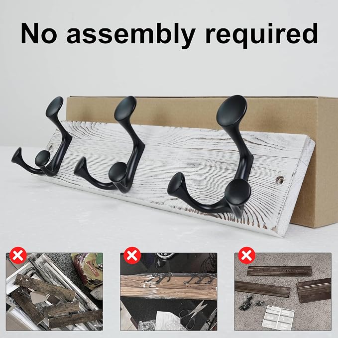SKOLOO 17-Inch Wood Coat Rack Wall Mount with 3 Triple Hooks - Ideal for Family Entrances, Classrooms, and Pet Supplies Storage - Perfect Coat Hooks for Wall,Distressed White Wash, Pack of 2 - Image 6