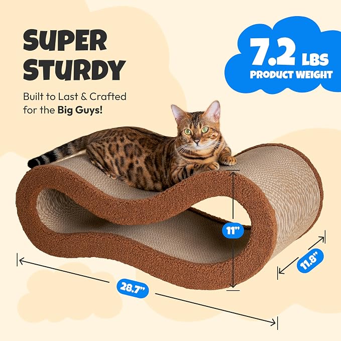 Cloud Lounge Cat Scratching Pad, Reversible Scratch Board with Natural Curves for Freestyle Scratching & Ergonomic Support, Extra Wide Cat Bed for Large Cats, Premium Cardboard & Cozy Fabric - Image 5