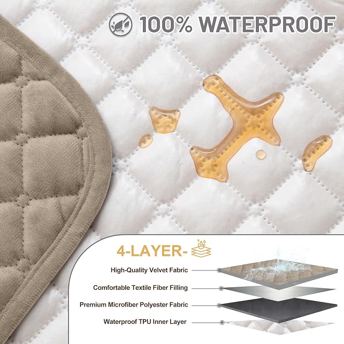 Sectional Couch Covers for Dogs 100% Waterproof Corner L Shaped Sofa Cover Pet Friendly Velvet Washable Anti Slip L Shape Modular Sofa Slipcover Protector with Pockets (Taupe, XL Plus) - Image 3