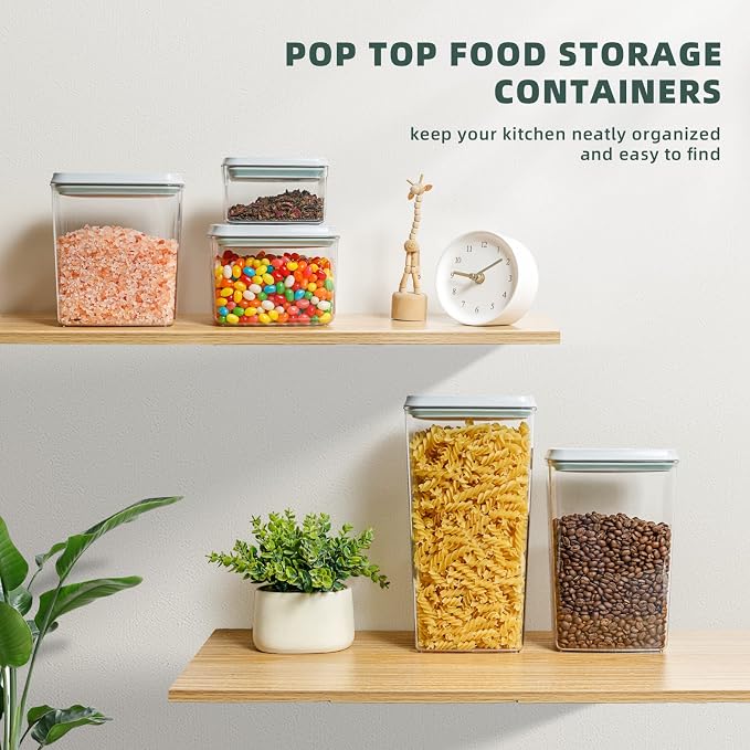 Airtight Pantry Storage Containers, 5 Pack, 0.6-3.5 Qt, Pop-Top | Clear Stackable Kitchen Canisters for Flour, Sugar, Cereal, Rice, Pasta, Coffee and Snacks with Visible Measurement Markings - Image 2