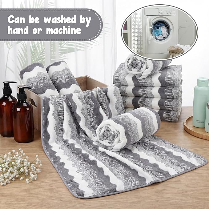 SmoothNovelty 8 Pack Microfiber Bath Towels Bulk 27'' x 60'' Oversized Bath Towel Highly Absorbent Extra Large Shower Sheets Soft Drying for Beach Pool Bathroom Salon Party(Grey) - Image 4