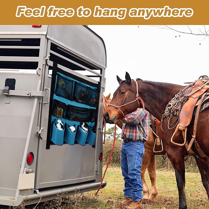 Riakrum 2 Pcs Horse Trailer Grooming Bag Hanging Horse Door Caddy Trailer Organizer Storage (Classic,29.92 x 22.83 Inch) - Image 5