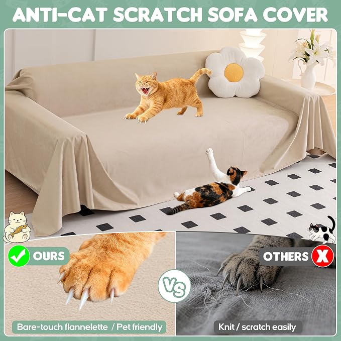 LOllON Cat Scratch Couch Cover Waterproof 150"x71" Non-Slip | Pet-Friendly Couch Protector, Anti-Scratch & Waterproof Sofa Cover For Cats Dogs Kids, Machine Washable - Image 4