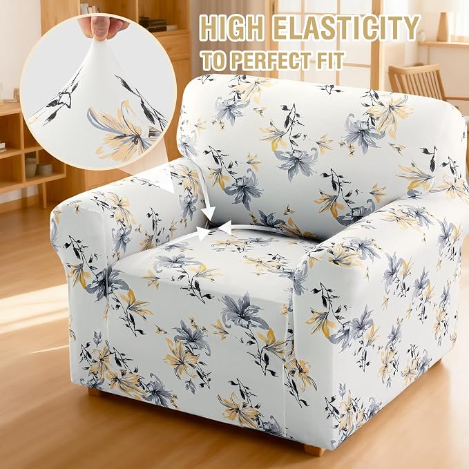 H.VERSAILTEX Floral Pattern Chair Slip Covers Printed Couch Cover Super Soft Fabric High Stretch Sofa Covers Washable Couch Protector for Dogs(Vintage Petal-Yellow,Chair) - Image 6