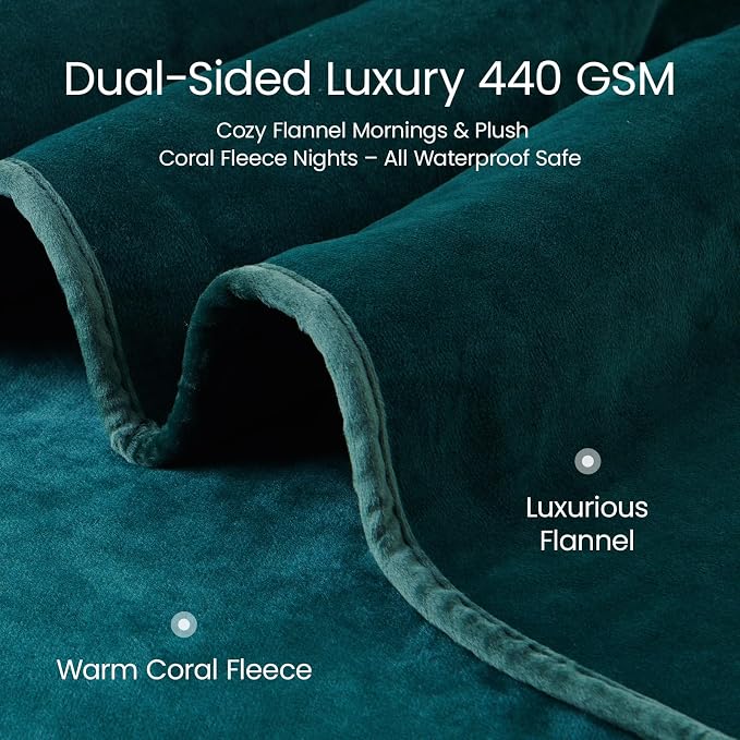 LOOBANI Waterproof Blanket for King Size Bed, Reversible Leakproof 85"x108" | Soft Flannel & Coral Fleece Bed Blanket, Water Resistant for Couch Sofa Cover, Movie Nights, Camping, Pet-Friendly, Green - Image 3