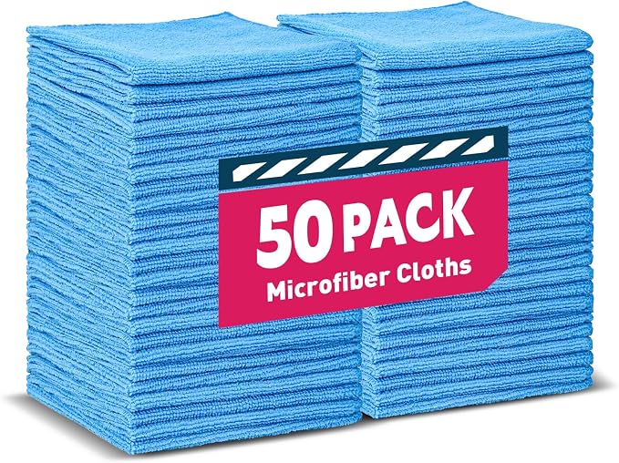 TEAWOO Blue Microfiber Towels Bulk-50 Pack, Cleaning Cloths | Microfiber Towels for Cars, Cleaning Rags, Blue (12x12 inches) by TEAWOO