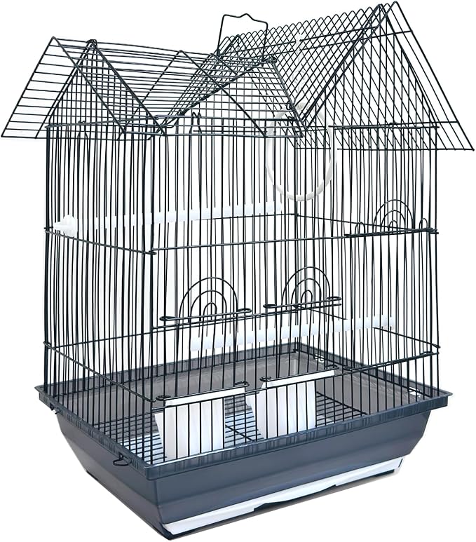 Portable Hanging Small Medium Flight Bird Small Parrot House Home Travel Bird Carrier Cage for Cockatiel Parakeet Parrotlet Finch Canary Budgie (Black, Portable Hanging Travel Carrier) by Mcage