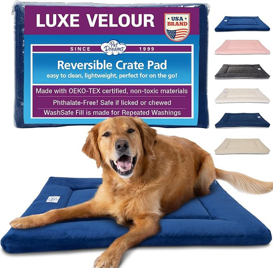 Pet Dreams Dog Crate Pad - Washable Kennel Mat, Crate Pads for Dog Cages, Non-Toxic, Flat Indoor Cat Bed, Fits iCrate 18, 24, 30, 36, 42, 48 Inches (Blue, Medium, 30") by PetDreams
