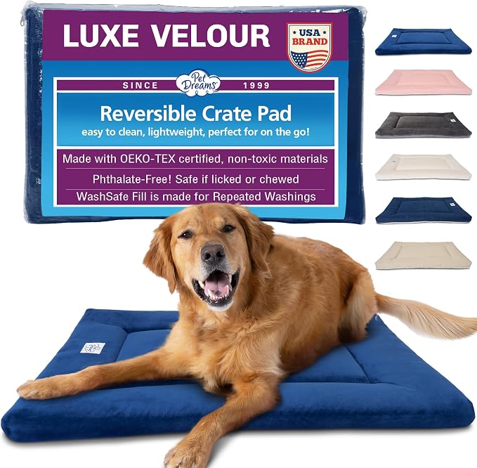 Pet Dreams Dog Crate Pad - Washable Kennel Mat, Crate Pads for Dog Cages, Non-Toxic, Flat Indoor Cat Bed, Fits iCrate 18, 24, 30, 36, 42, 48 Inches (Blue, Medium, 30") by PetDreams