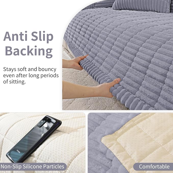 Fuzzy Pet Couch Covers for Dogs Washable, Thick Couch Covers for 3 Cushion Sofa Pet Friendly, Non Slip Plush Dog Couch Cover for for Sectional, Loveseat (Light Gray, 27.6" x 71") - Image 4