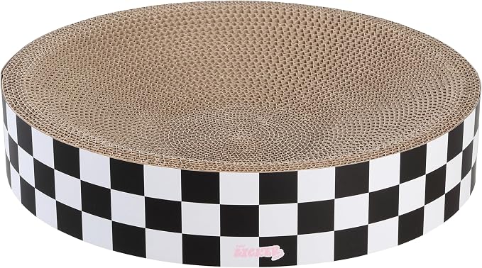 CSR1010F Nelson 20.13" Modern Cardboard Round Bowl Cat Scratcher with Catnip, Checkered - Image 6