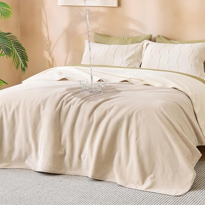 Bedsure Waterproof Blanket for Bed Soft Flannel Fleece,King 86"x108" Cream | Dog Blankets for Large Senior Dogs，Couch Cover Throw for Pet Leakproof, Furniture Protector for Travel Camping by Unknown