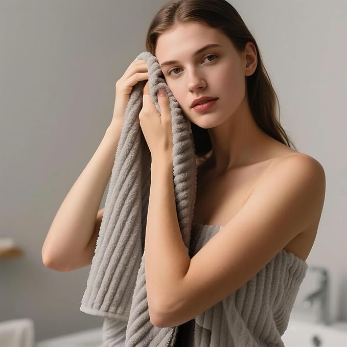 6 Piece Bath Towel Set, 30"x60" Microfiber Towels,Grey | Quick dry, Highly Absorbent,shower towels for bathroom gym,2 large Bath towels,2 hand towels,2 washcloths - Image 3