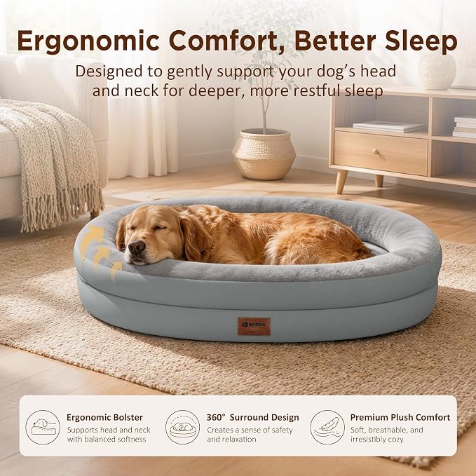 Waterproof Orthopedic Dog Bed for Medium Dogs, Silver | Supportive Crate Foam Relieves Joint Pressure, 360°Bolsters, Waterproof Inner,Washable Cover, Non-slip Bottom - Image 4