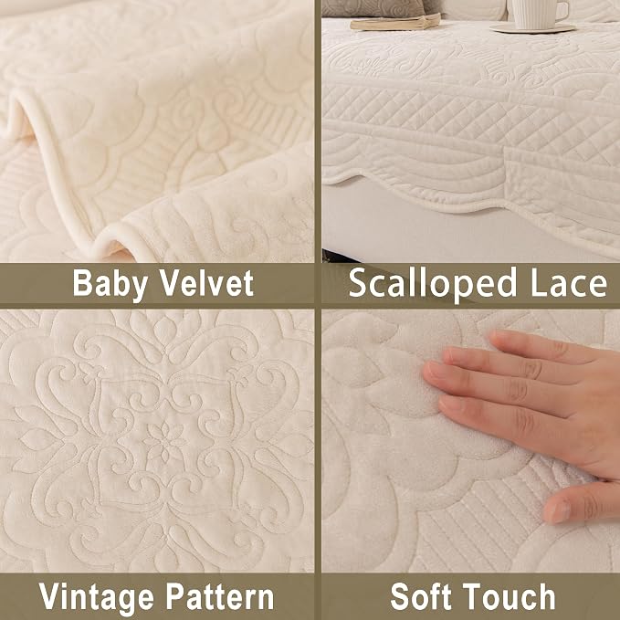 Couch Cover for Sectional Washable,Velvet Sofa Covers for 3 Cushion | Non-Slip Sofa Slipcovers, Couch Covers for Sofa, L Shaped Furniture Protector for Pet Dogs, White, 36"X71" (Only 1 Pcs) - Image 4