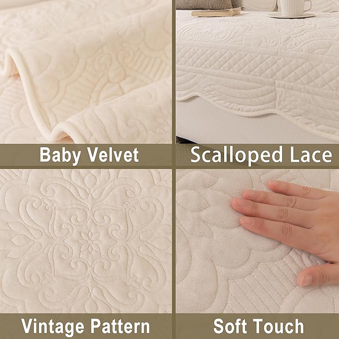 Couch Cover for Sectional Washable,Velvet Sofa Covers for 3 Cushion | Non-Slip Sofa Slipcovers, Couch Covers for Sofa, L Shaped Furniture Protector for Pet Dogs, White, 36"X83" (Only 1 Pcs) - Image 5