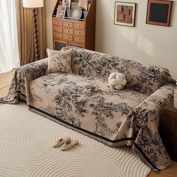 French Country Couch Cover for 3 Cushion Sofa, Vintage Cottage Reversible Couch Cover Sectional L Shape, Farmhouse Home Decor Chenille Non Slip Washable Large Couch Protector for Dogs 71"x118" - Image 2