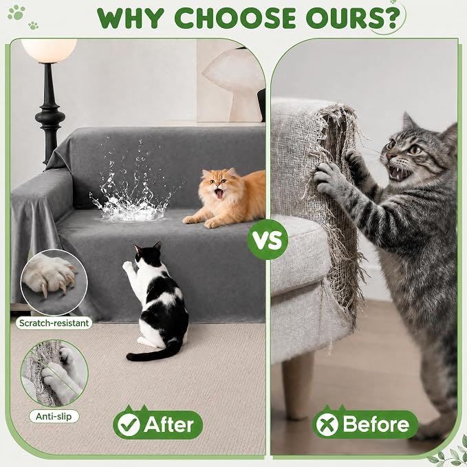 Loiion Cat Scratch Couch Cover Waterproof Sofa Cover 134"x71" | Pet-Friendly Couch Protector, Anti-Scratch & Non Slip Sofa Cover For Cats Dogs Kids, Machine Washable - Image 3