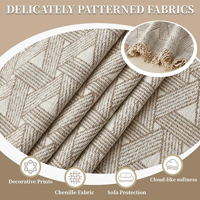 1OO% Waterproof Sectional Couch Covers for Dogs L Shaped Corner Sofa Cover Washable Chenille Sofa Slipcovers Blanket Modern Jacquard Pet Furniture Protector (91"x252", Khaki Weaving Triangle) - Image 7