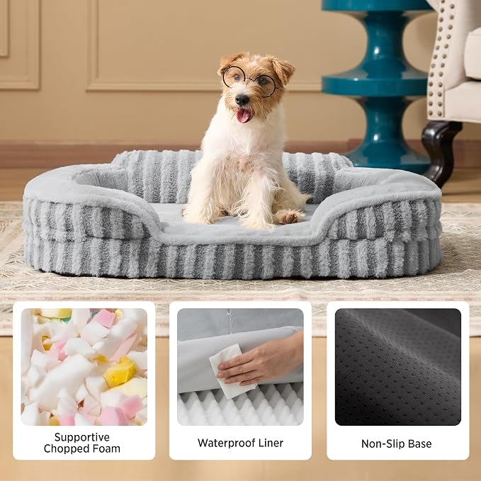 LE SURE Cute Cozy High Back Orthopedic XL Dog Bed with Sides,42" Hazel | Waterproof Pet Bed with Sides, Aesthetic Comfy Egg-Crate Foam Pet Couch Sofa, Removable Washable Cover, Non-Slip Bottom - Image 9