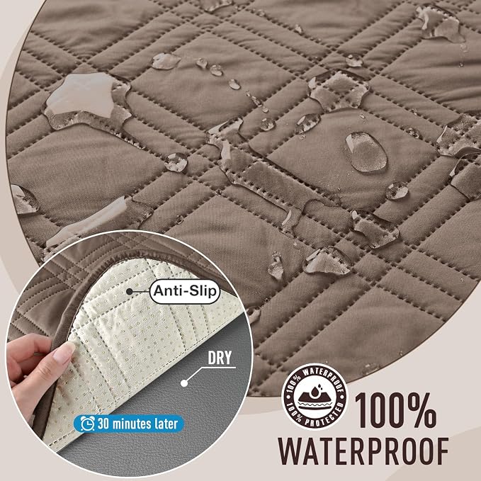 TAOCOCO Waterproof Couch Covers for Pets Dogs with Non Slip Backing, Sofa Seat Covers with Side Pocket for 3 Cushion Couch Washable Dog Couch Cover Protector Sofa Slipcovers(Sofa Plus, Taupe) - Image 3