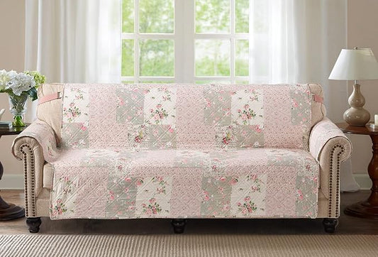 Brilliant Sunshine Rose and Sage Couch Cover, 78" seat | Traditional Patchwork Design, Non Slip Sofa Cover, Quilted Furniture Protector, Extra Large Washable Slipcover for Pets by BrilliantSunshine