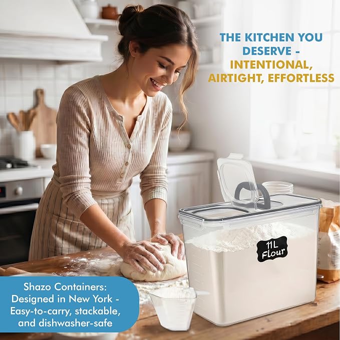 Shazo 2 PC (11L | 372 oz) Flour Sugar Storage Containers with Spout Lid & Easy Carry Handle - BPA Free Extra Large Airtight Food Storage Containers with Lids - Rice Canisters Sets for Kitchen & Pantry - Image 7