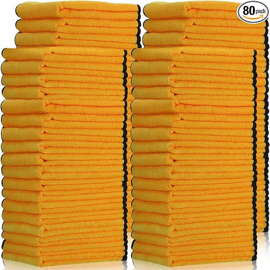 Tallew 80 Pcs Yellow Microfiber Towels: 16"x16" Microfiber Drying Towels Bulk Micro Fiber Car Cleaning Cloth for Cars Drying Washing Polishing Cleaning Household Supplies by Tallew